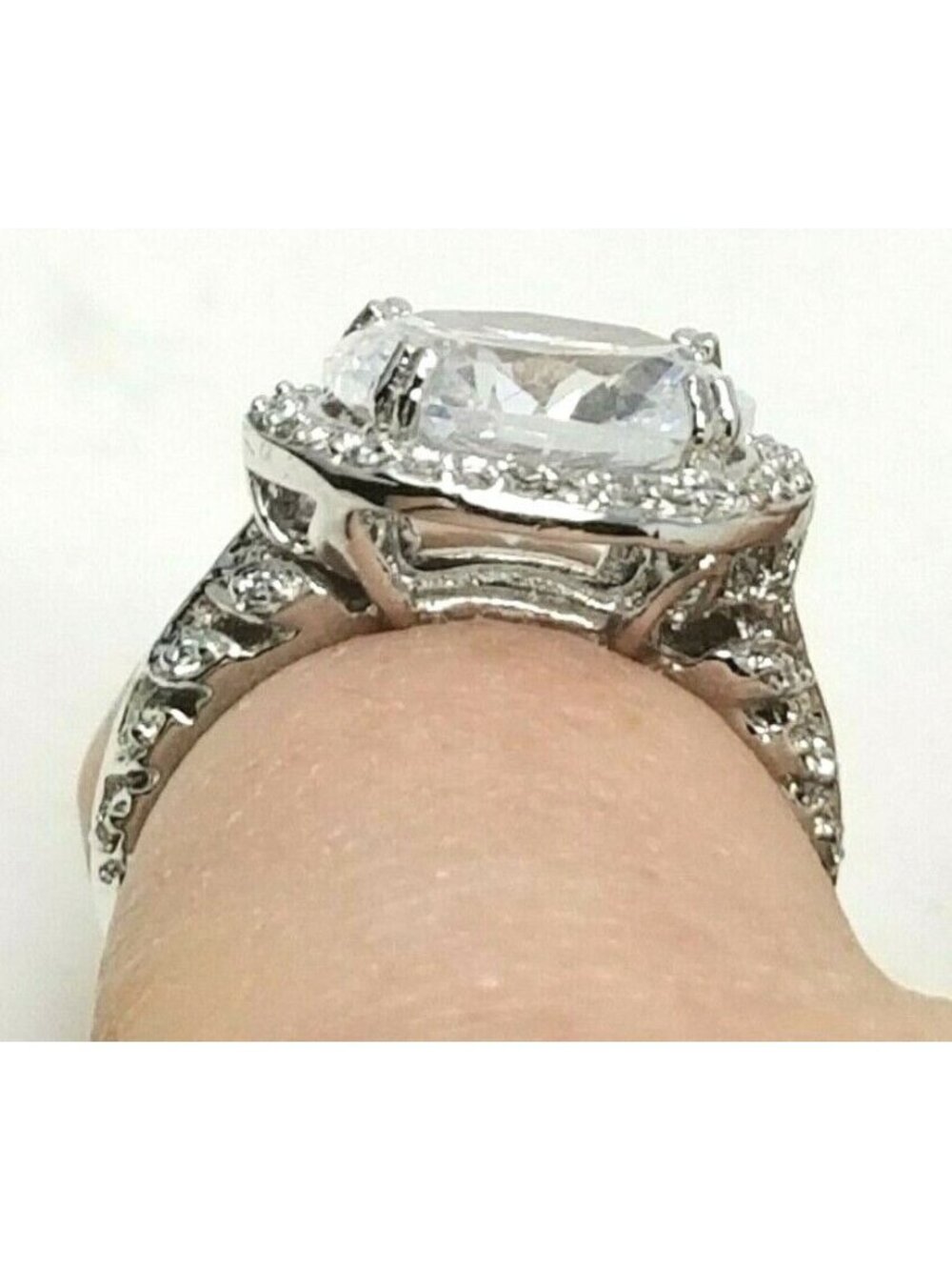 Sterling Silver Rhodium Plated Ring CZ Statement VTG Style Cocktail Sz 6.25  RB2 - Picture 2 of 8